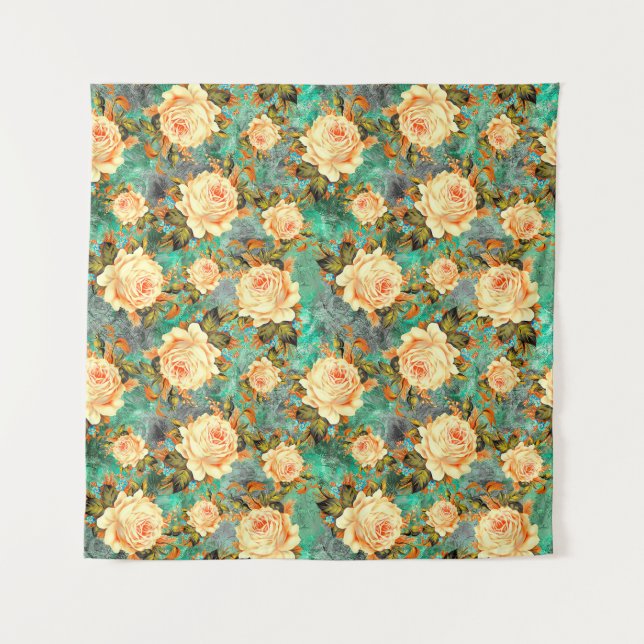 Tenture dark texture pattern with seamless floral rose flo (Devant)