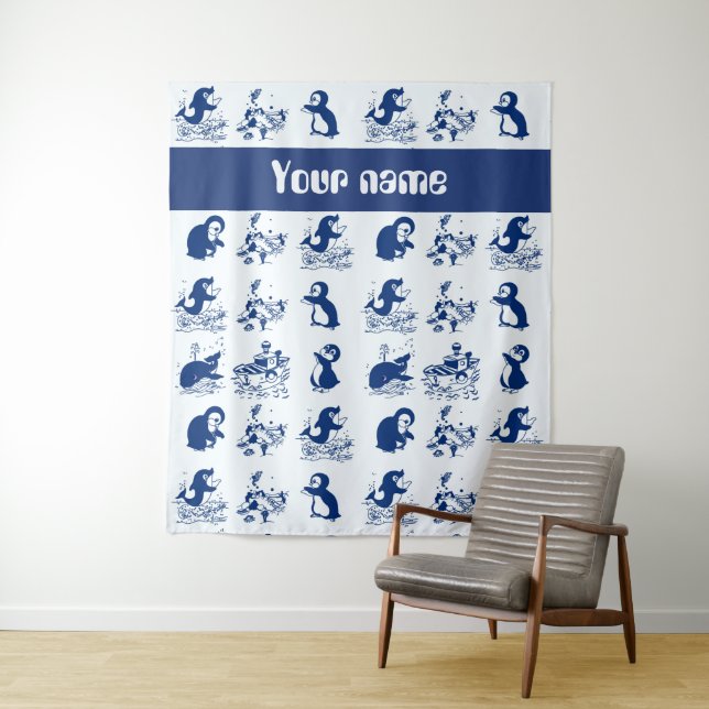 Tenture Dauphin, baleines et pingouins (En situation)