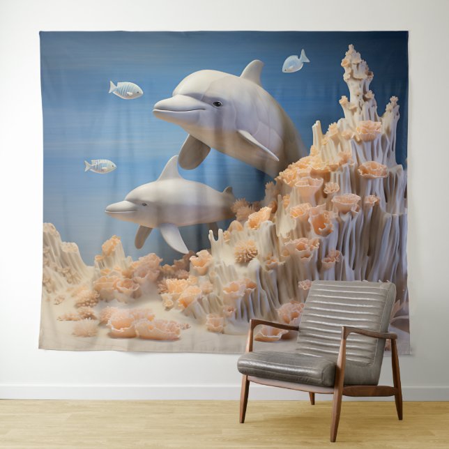 Tenture Dauphins de mer sauvage - Toile de fond de dauphin (En situation (horizontale))