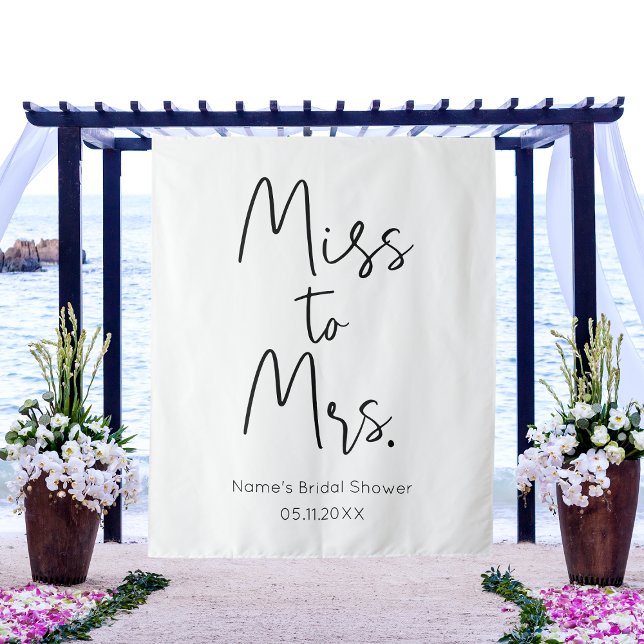 Tenture De Mademoiselle à Madame – Toile de Fond Personnal (Miss to Mrs. Custom Bridal Shower Photo Backdrop With A White Background And Minimalist Modern Text
)