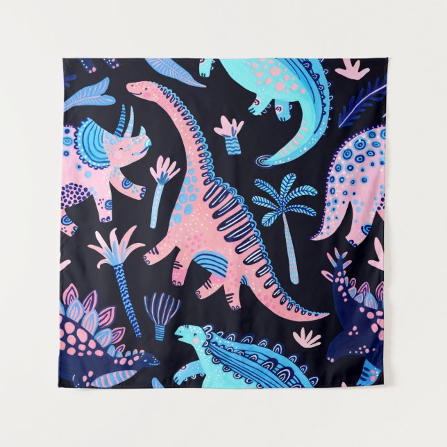 Tenture De mignons dinosaures caricaturaux motif sans cout (Devant)