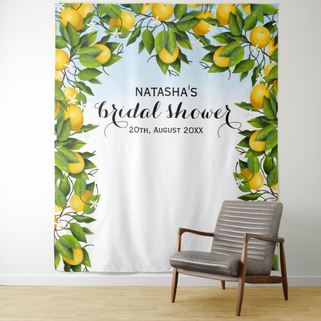 Tenture Décor botanique de mariage au citron | Fond de pho (En situation)