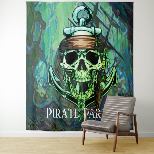 Tenture Décor de crâne de bateau de Pirate Party  (En situation)