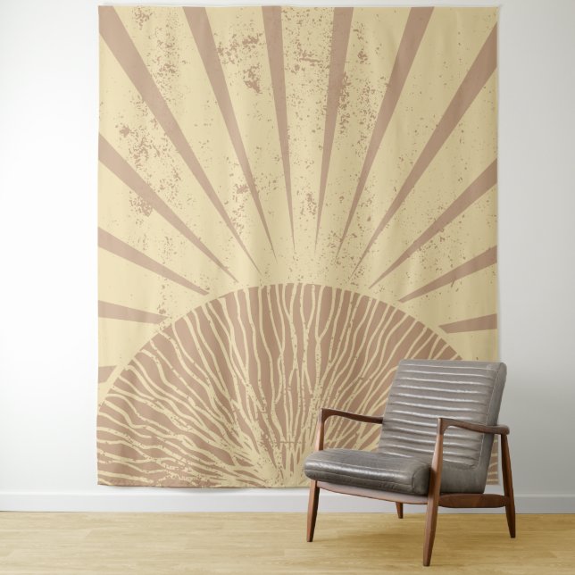 Tenture Décor de dortoir coucher de soleil Boho rose (En situation)