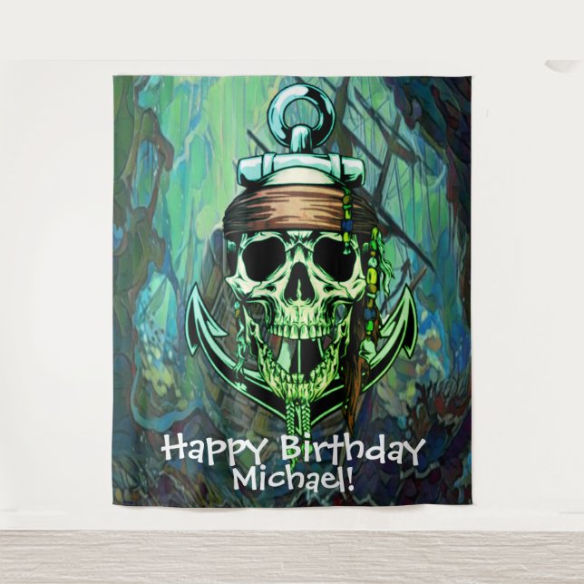 Tenture Décor de fête d'anniversaire Crâne de Pirate (Devant)