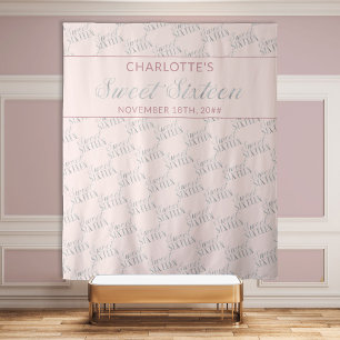 Tenture Décor de fête d'anniversaire Rose Pâle Argent pour