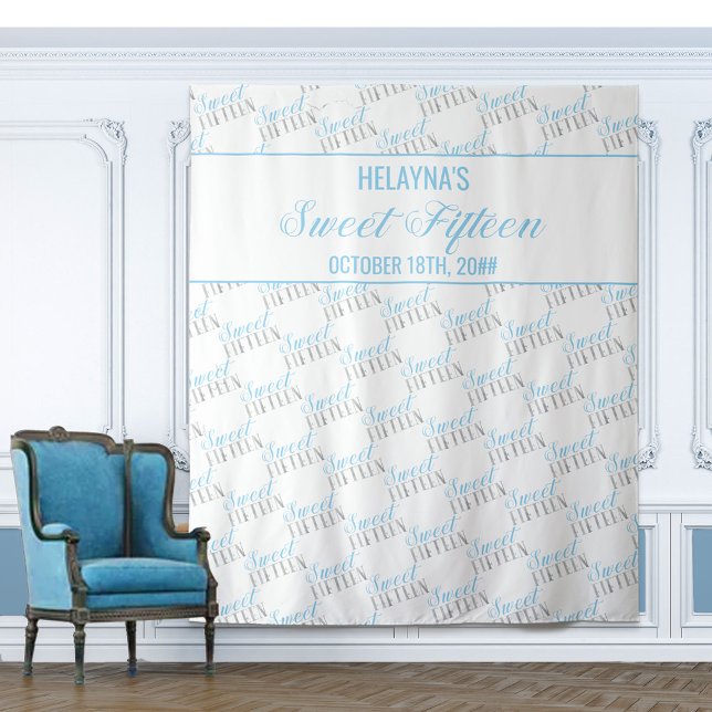 Tenture Décor de fête d'anniversaire Sweet 15 Bleu Bébé Ar (Créateur téléchargé)