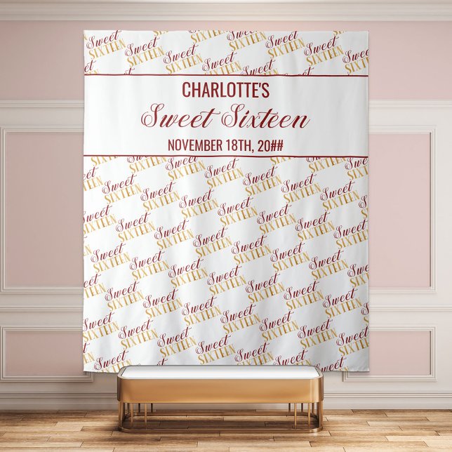 Tenture Décor de fête d'anniversaire Sweet 16 Rouge Or (Créateur téléchargé)
