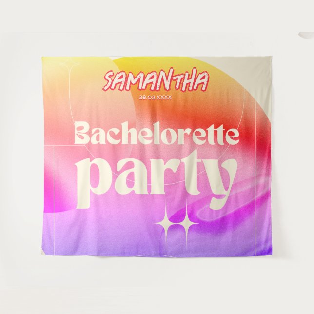 Tenture Décor de fête de bachelorette rétro Groovy 70s Ros (Devant (Horizontal))