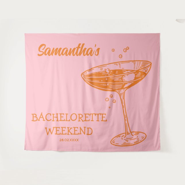 Tenture Décor de fête de bachelorette rétro moderne Cockta (Devant (Horizontal))