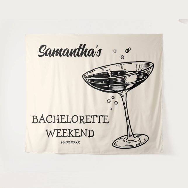 Tenture Décor de fête de bachelorette rétro moderne Cockta (Devant (Horizontal))