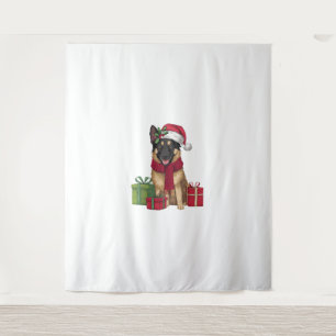 Tenture Décor de fête de Noël Père Noël Chien Malinois Bel