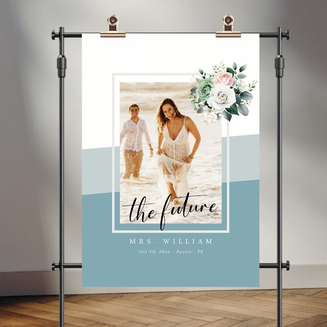 Tenture Décor de Fête des mariées géométrique bleu-duché m ( Modern Geometric Dusty Blue Bridal Shower Decor Tapestry)