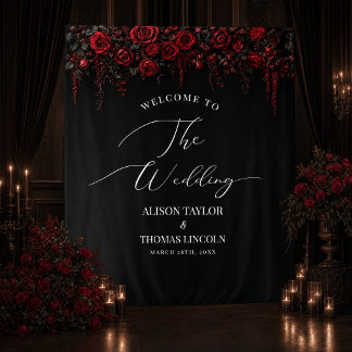 Tenture Décor de fond de bienvenue de mariage Rose Rouge G