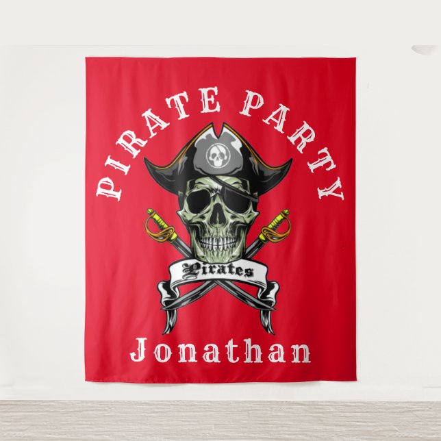Tenture Décor de fond pour fête à crâne de pirate (Devant)
