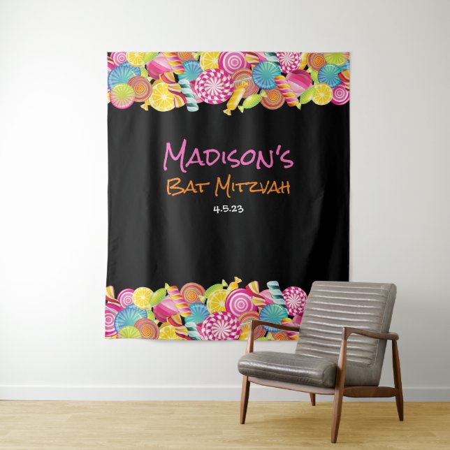 Tenture Décor de fond pour photo de Bat Mitzvah CANDY COUT (En situation)