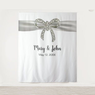 Tenture Décor de mariage à ruban blanc et nœud diamant en
