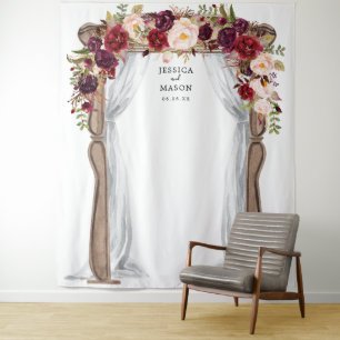 Tenture Décor de mariage bohème bordeaux pour arche de mar