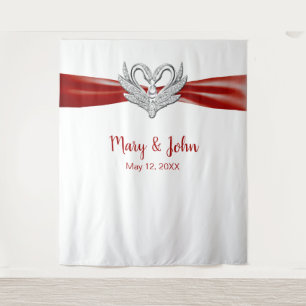 Tenture Décor de mariage Cygnes argentés Ruban rouge