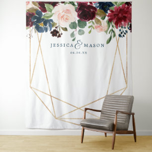 Tenture Décor de mariage floral bordeaux marine arrière-pl