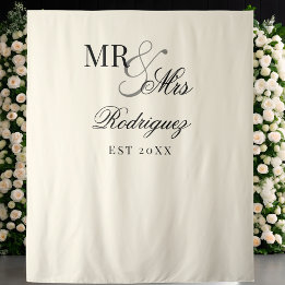 Tenture Décor de mariage rétro ivoire "Mr & Mrs" vieil arg