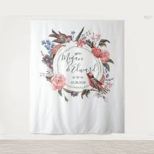 Tenture Décor de réception de mariage oiseau floral Fond