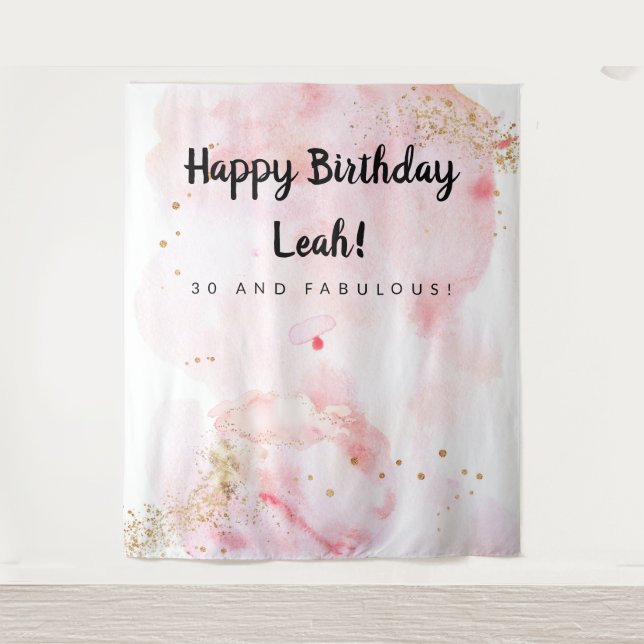 Tenture Décoration d'anniversaire 30 ans, Fond rose et or (Devant)