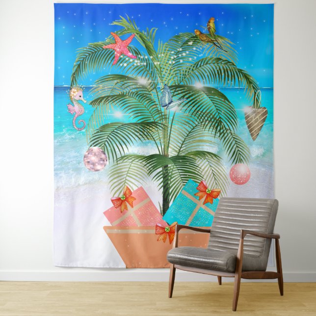 Tenture Décoration de sapin de Noël de plage Décor Océan   (En situation)