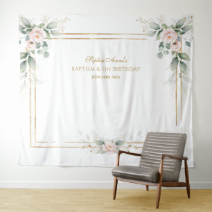 Tenture Décoration florale rose pour baptême et 1er annive