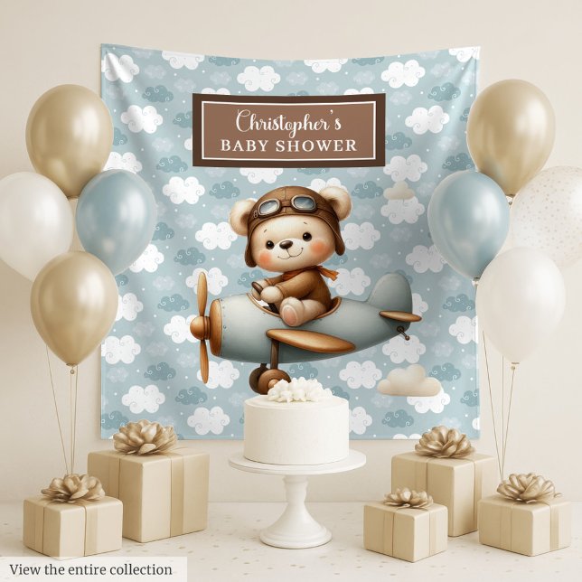Tenture Décoration murale élégante pour une baby shower th (Elegant teddy bear pilot baby shower wall decor Tapestry)