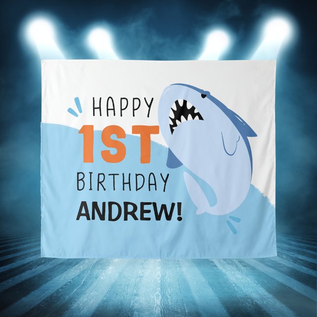 Tenture Décoration personnalisée pour la fête d'anniversai (Kids 1st Shark Birthday Party Custom Backdrop Boy
)