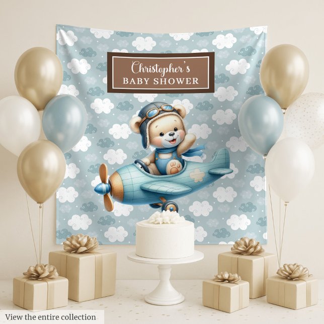 Tenture Décoration unique de Baby Shower pour un Pilote av (Unique Teddy Bear Pilot Baby Shower Decoration Tapestry)
