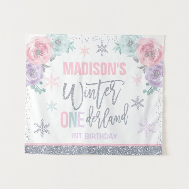 Tenture Décorations d'anniversaire 1ère année Rose ONEderl (Devant (Horizontal))