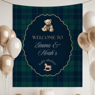Tenture Décorations de Baby Shower Ourson Prépa Tartan