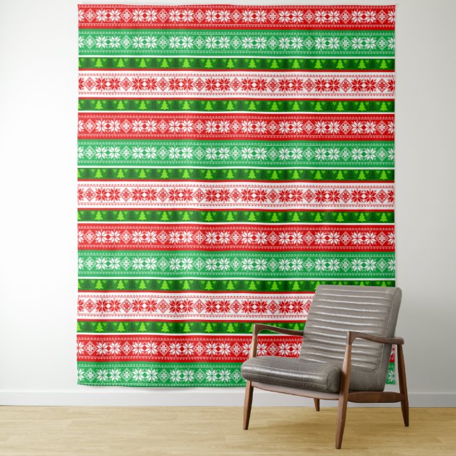 TENTURE DÉCORATIONS DE NOËL ROUGE BLANC VERT (En situation)