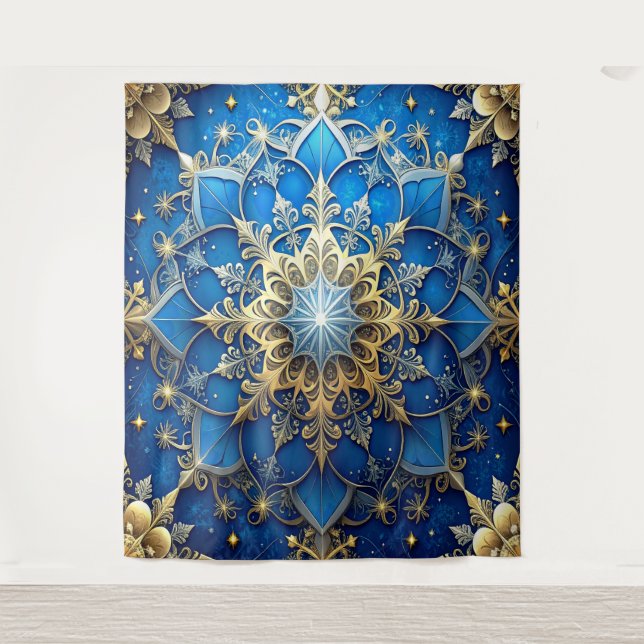 Tenture Decorative Blue Gold Holiday Backdrop (Devant)