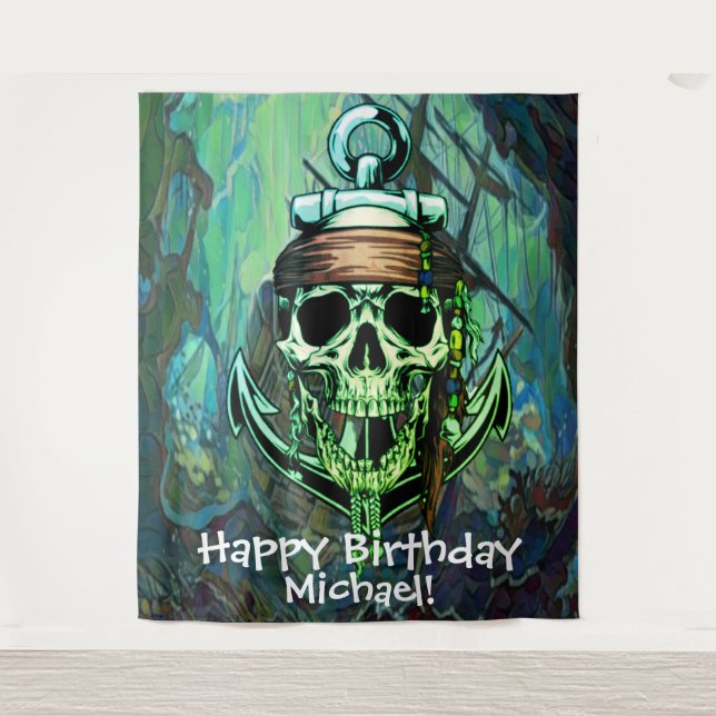 Tenture Décors de fond de navire fantôme vert pour anniver (Devant)
