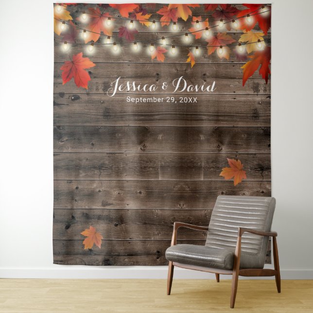 Tenture Décors de mariage automnal rustique avec feuilles  (En situation)