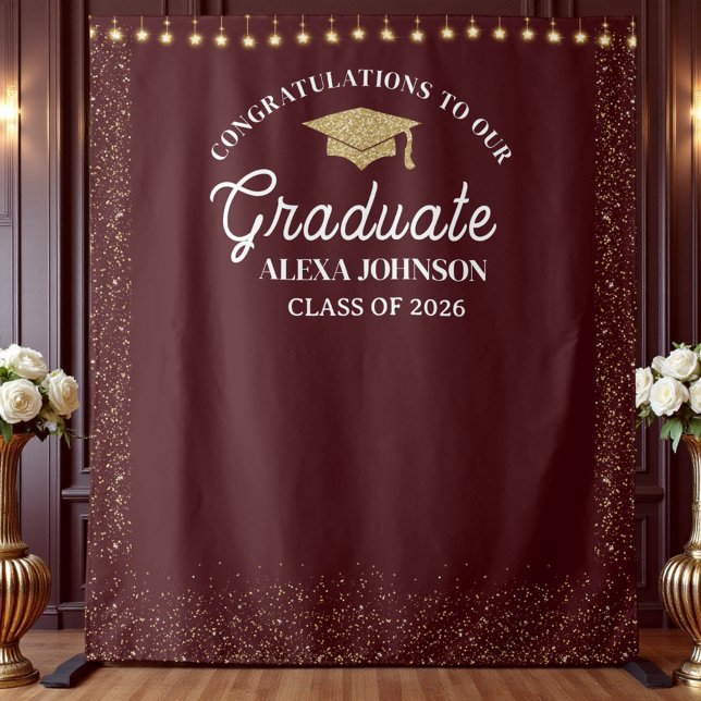 Tenture Deep Burgundy Class Of 2026 Graduation Backdrop (Créateur téléchargé)