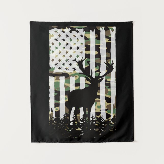 Tenture Deer Elk Buck Chasse Camo USA Drapeau Camoflauge (Devant)