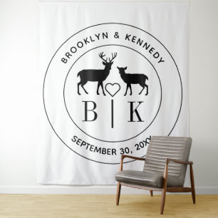 Tenture Deer Monogram Mariage campagnard rustique Nom du c