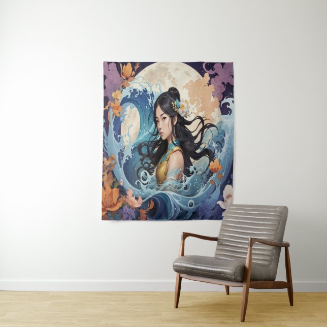 Tenture Déesse au Clair de Lune – Fantastique Art Océaniqu (En situation)