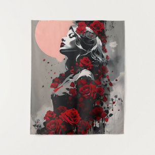 Tenture Déesse aux roses rouges
