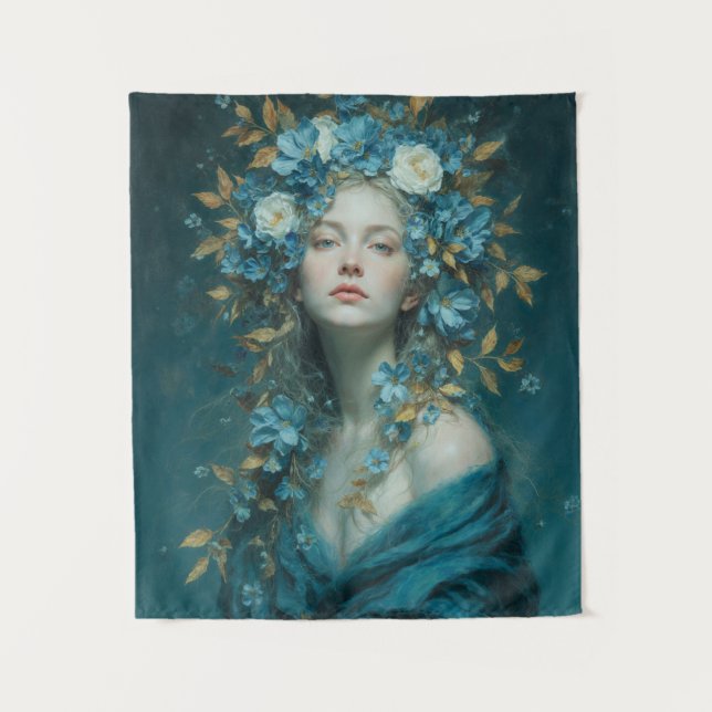 Tenture Déesse de la Nuit aux Fleurs Bleues (Devant)