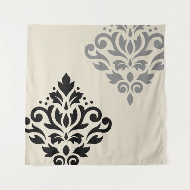 Tenture Défiler Damask Art I Black Grey Crème (Devant)