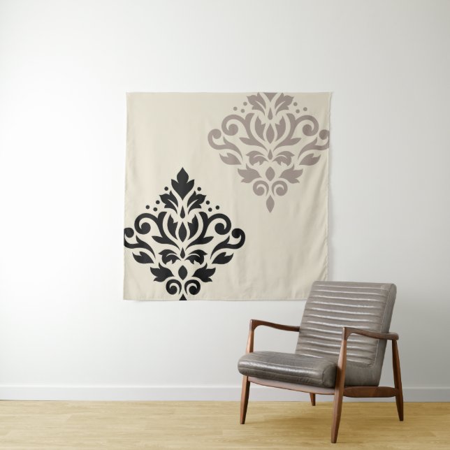 Tenture Défiler Damask Art I Black Taupe Crème (En situation)