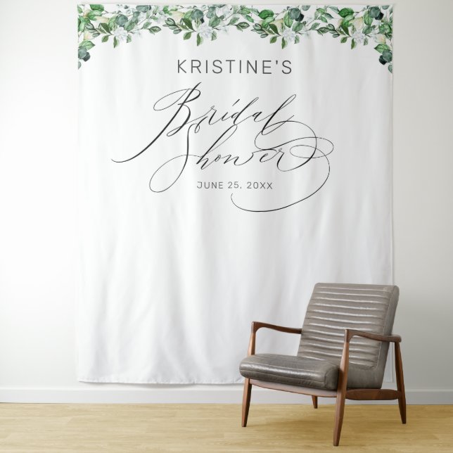 Tenture Délicate Fête de Mariage Florale Verte et Blanche (En situation)