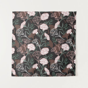 Tenture Délicates oeillets roses avec fleurs Feuilles vert