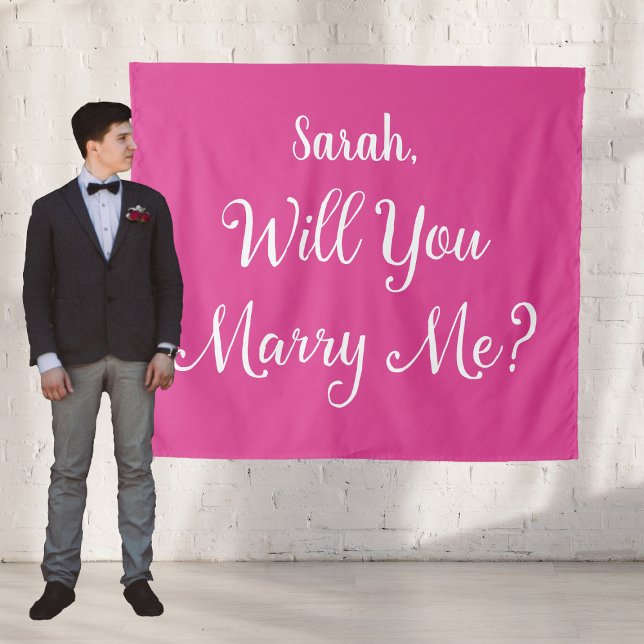 Tenture Demande en mariage pour petite amie Nom Rose Veux- (Girlfriend Proposal Name Pink Will You Marry Me Ta Tapestry
)