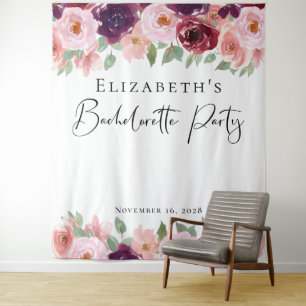 Tenture Demoiselle d'honneur Aquarelle Florale Burgundy Bl